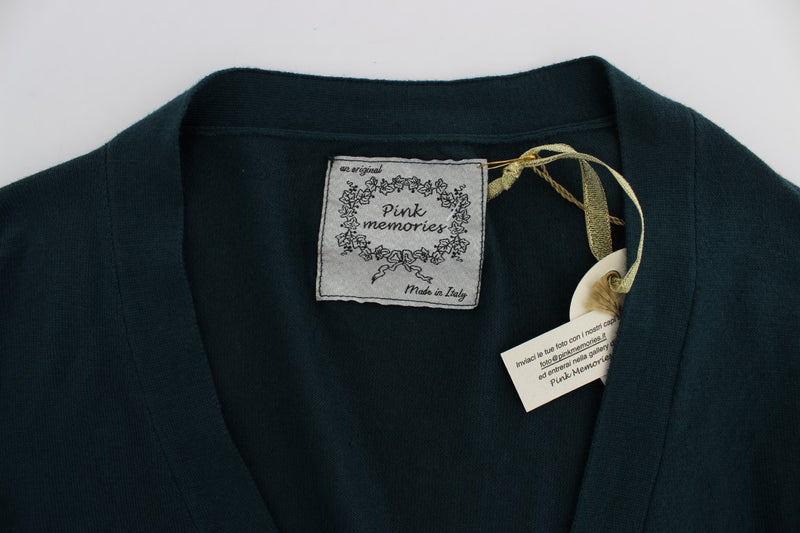 PINK MEMORIES Elegant Green Cotton Cardigan Women's Sweater