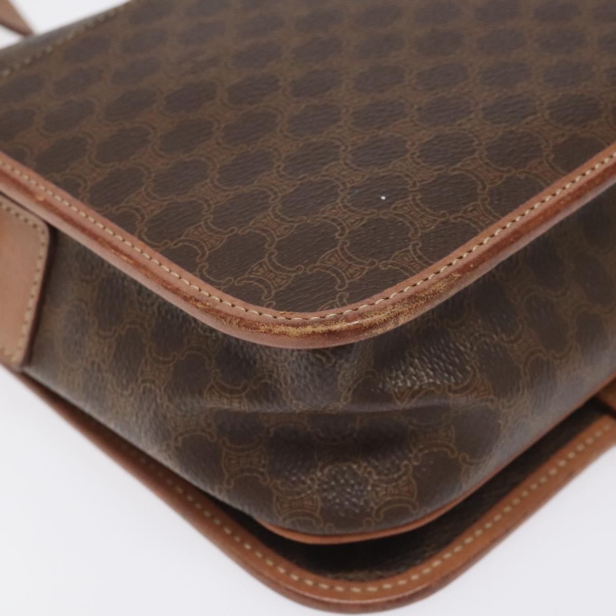 Celine Vintage Macadam Circle Logo Canvas And Leather Brown Canvas Shoulder Bag Bag (Pre-Owned)