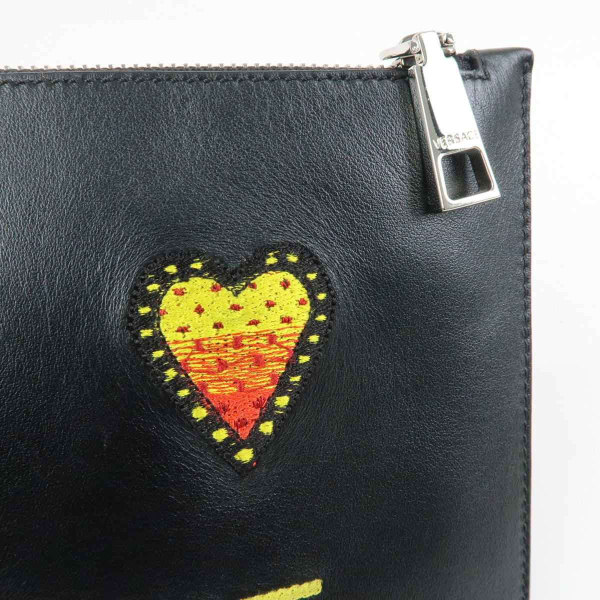 Versace Wristlet Printed Leather Black Leather Clutche & Pouche Bag (Pre-Owned)