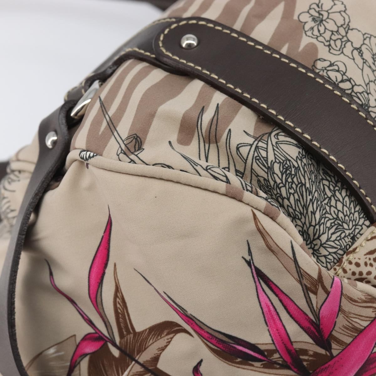 Salvatore Ferragamo Convertible Belted Boston Fiera Printed Nylon With Leather Beige Nylon Handbag (Pre-Owned)