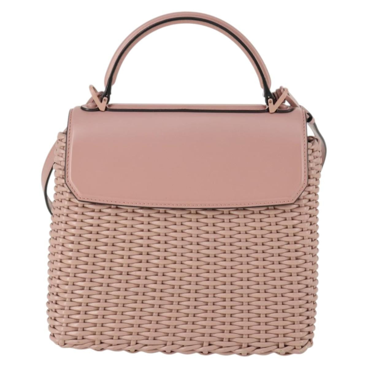 Salvatore Ferragamo Boxyz Top Handle Woven Leather Pink Leather Handbag (Pre-Owned)