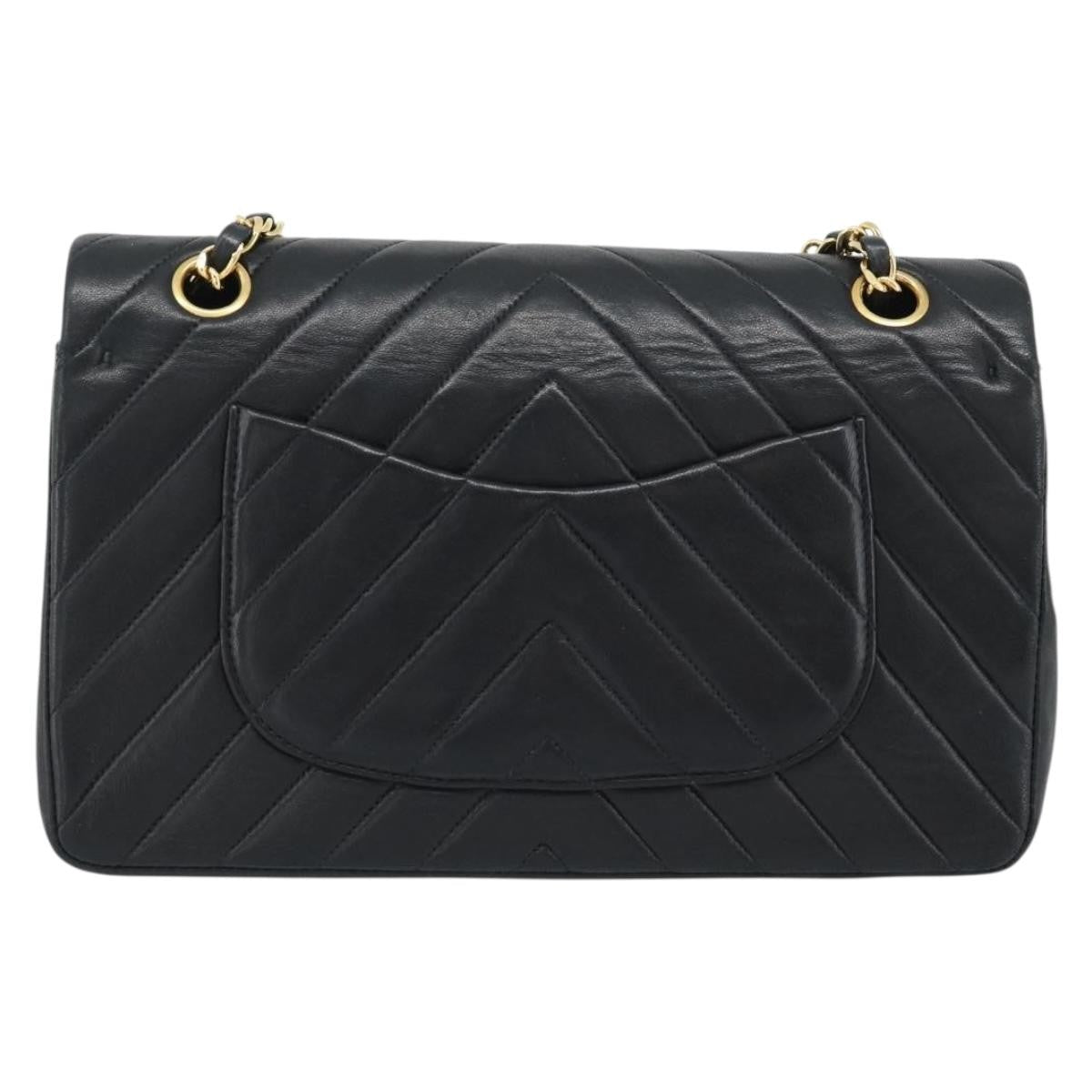 Chanel Timeless - Classic Double Flap Chevron Calfskin Black Calfskin Shoulder Bag Bag (Pre-Owned)