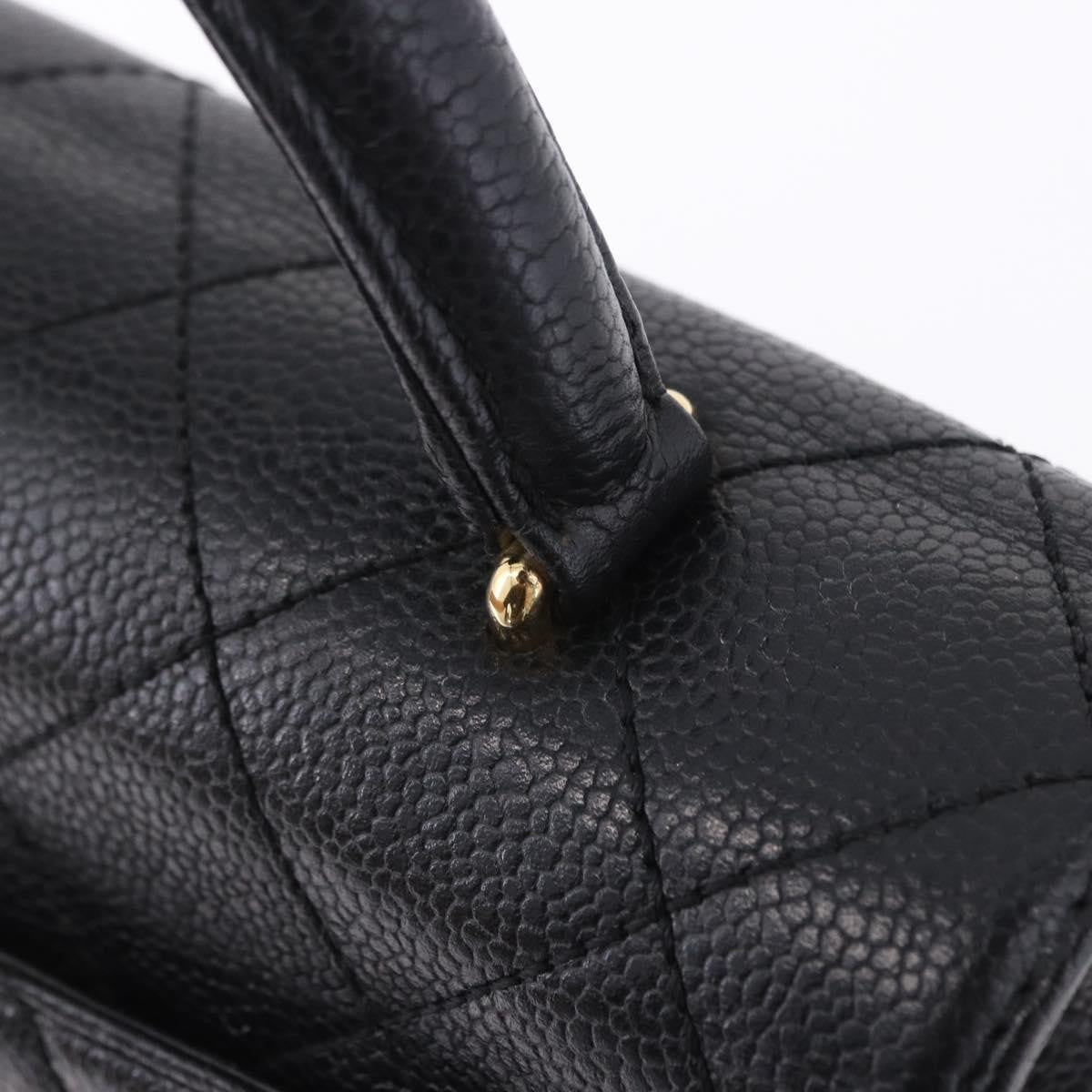 Chanel Coco Top Handle Quilted Caviar With Lizard Black Leather Handbag (Pre-Owned)