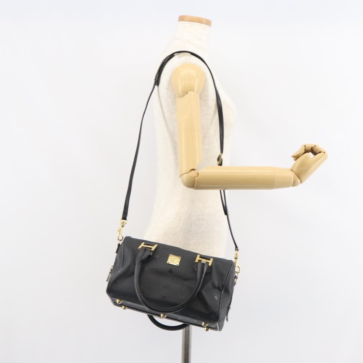 MCM Visetos Logogramme Canvas And Leather Black Canvas Handbag (Pre-Owned)