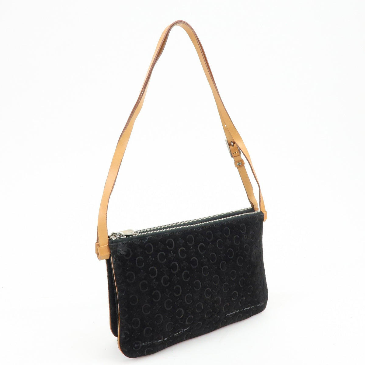Celine C Macadam Shoulder Suede Black Suede Handbag (Pre-Owned)