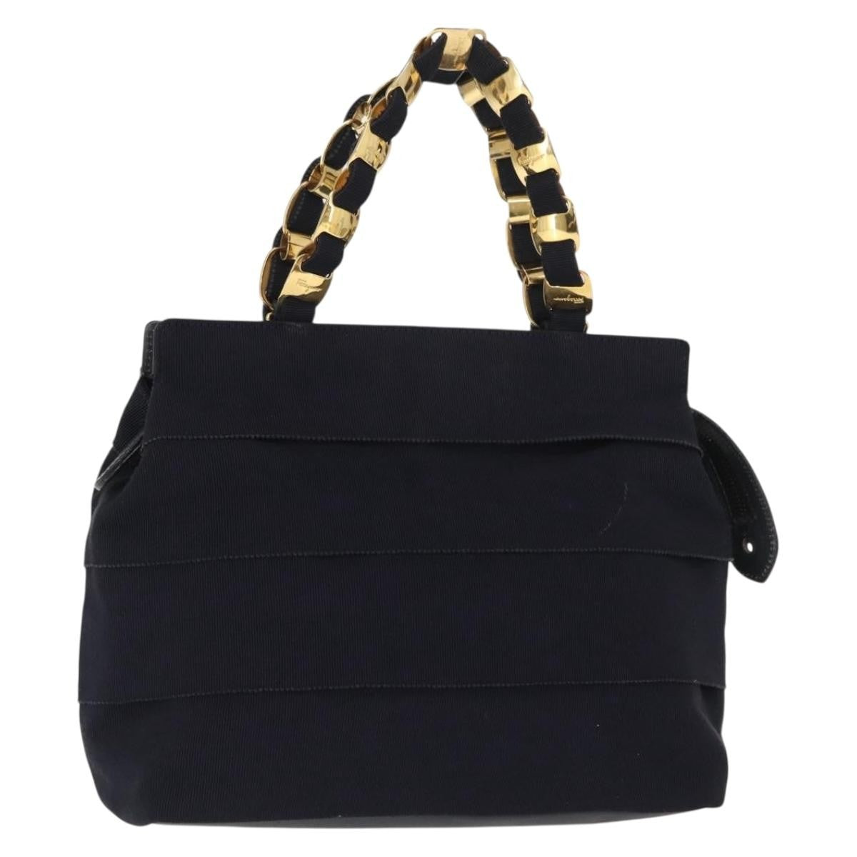 Salvatore Ferragamo Vala Canvas Navy Canvas Handbag (Pre-Owned)