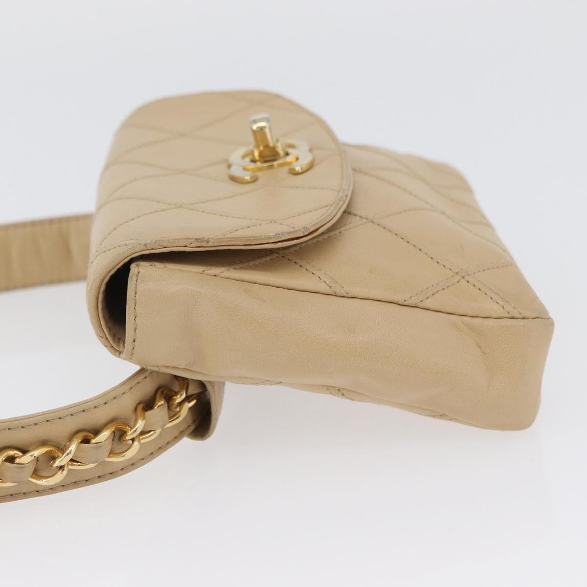 Chanel Cc Flap Belt Quilted Lambskin Beige Leather Clutche & Pouche Bag (Pre-Owned)
