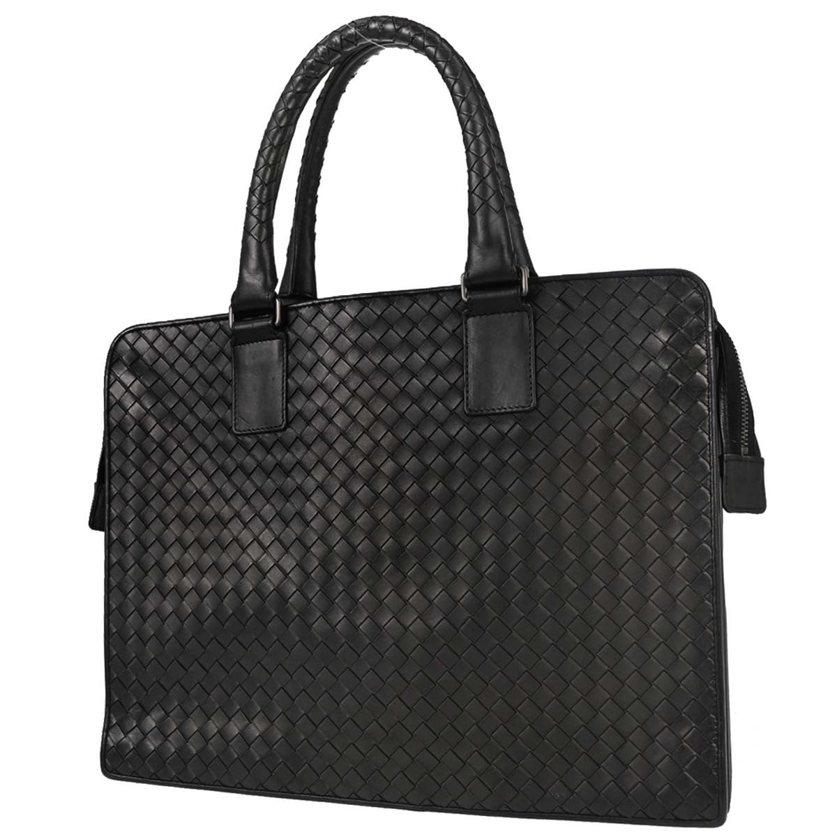 Bottega Veneta Top Zip Intrecciato Nappa Black Leather Briefcase Bag (Pre-Owned)
