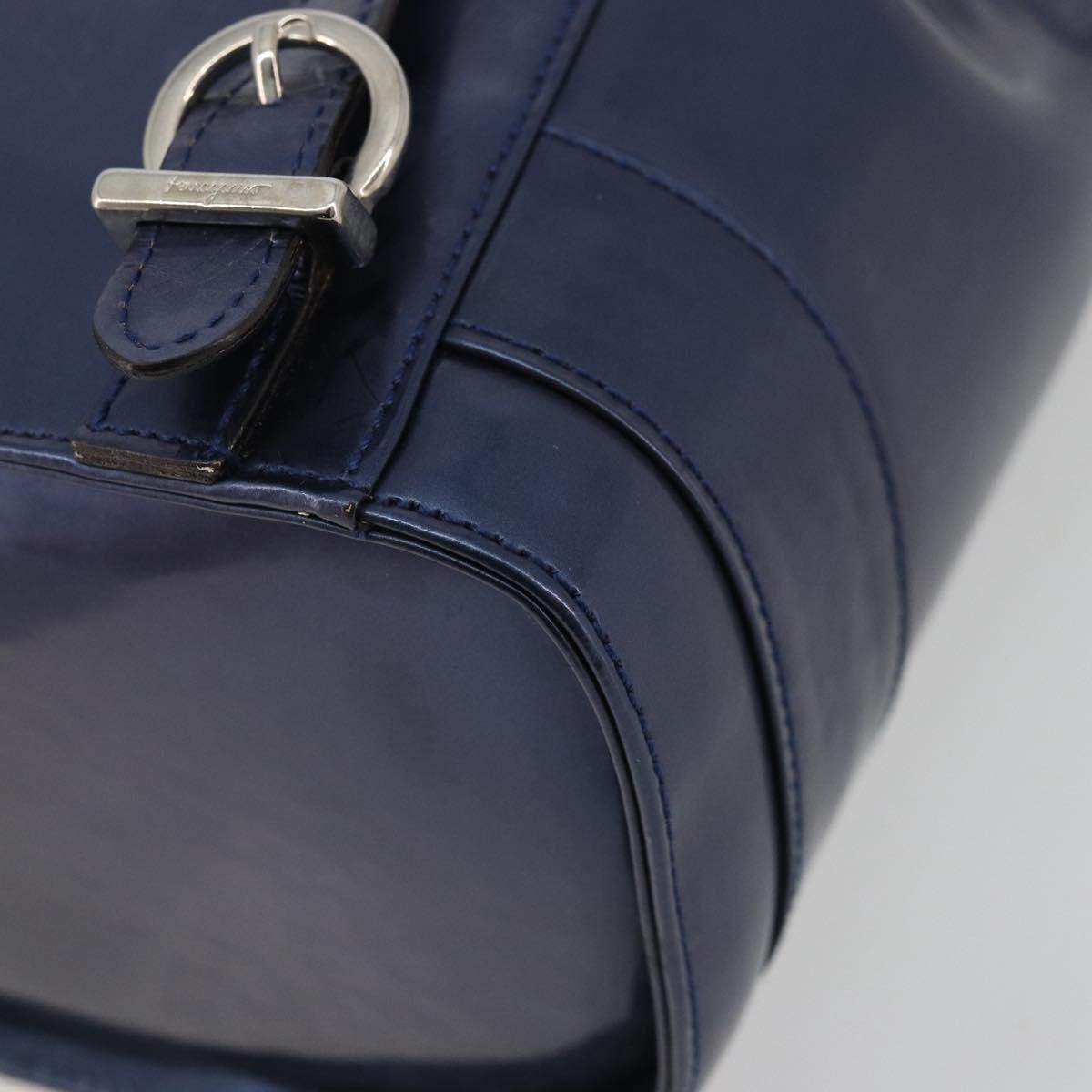 Salvatore Ferragamo Vala Patent Leather Navy Patent_Leather Backpack Bag (Pre-Owned)