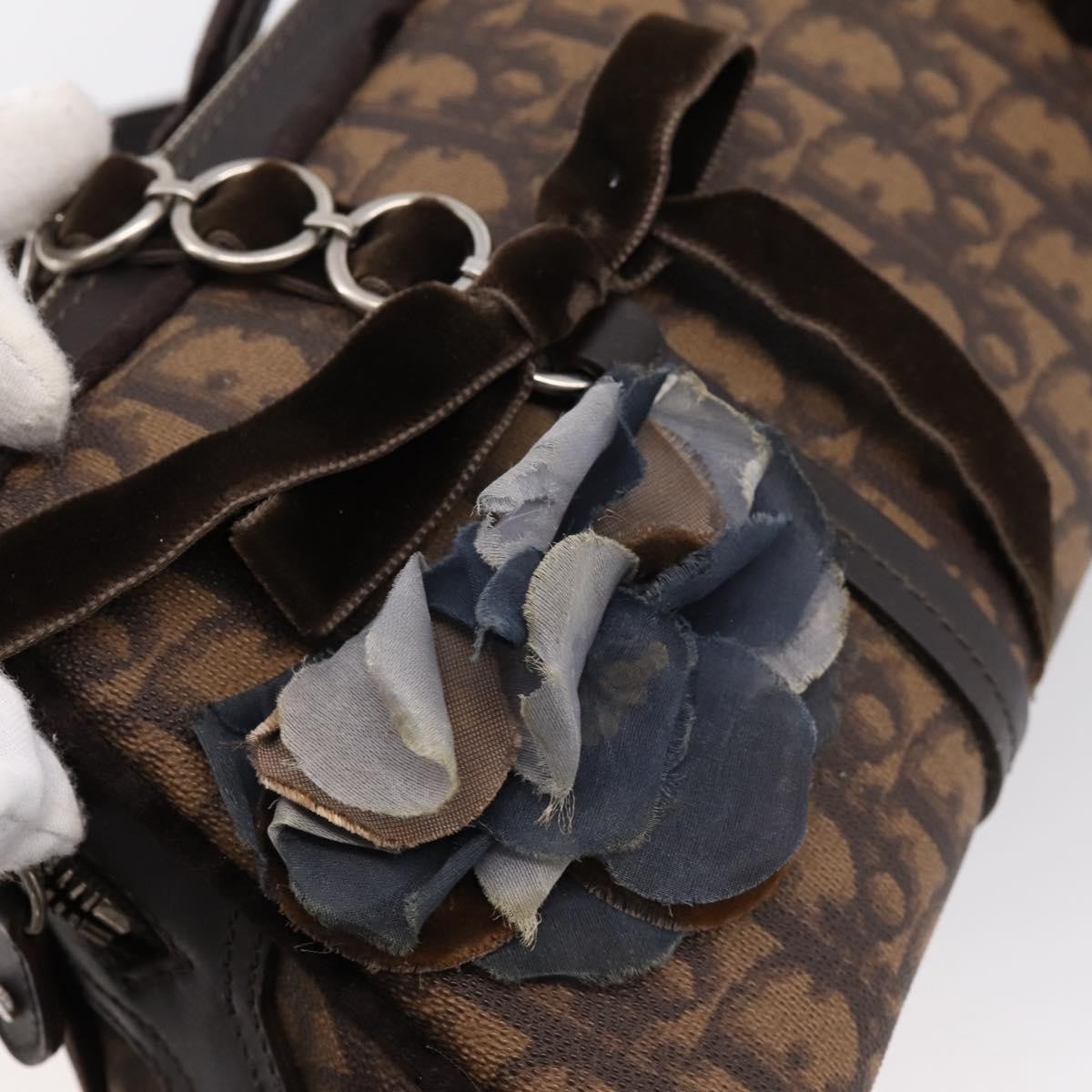 Christian Dior Vintage Trotter Romantique Zip Satchel Diorissimo Coated Canvas Brown Canvas Handbag (Pre-Owned)