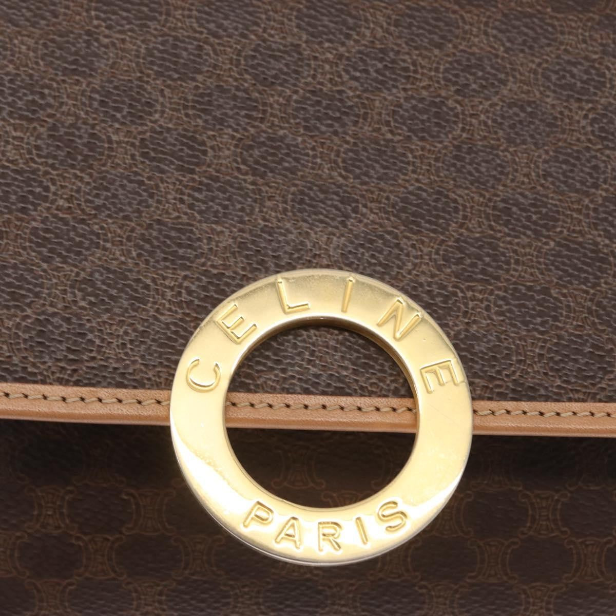 Celine Vintage Macadam Circle Logo Canvas And Leather Brown Canvas Shoulder Bag Bag (Pre-Owned)