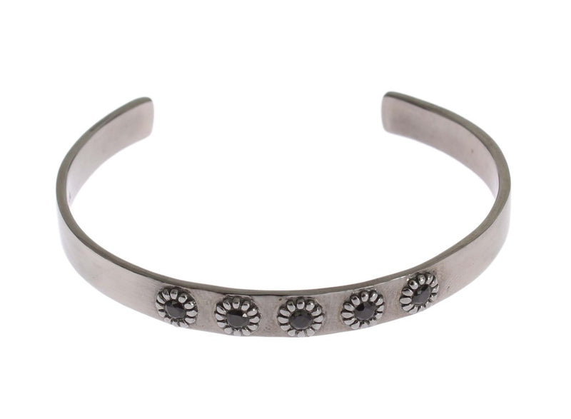 Nialaya Black Crystal 925 Silver Bangle Women's Bracelet