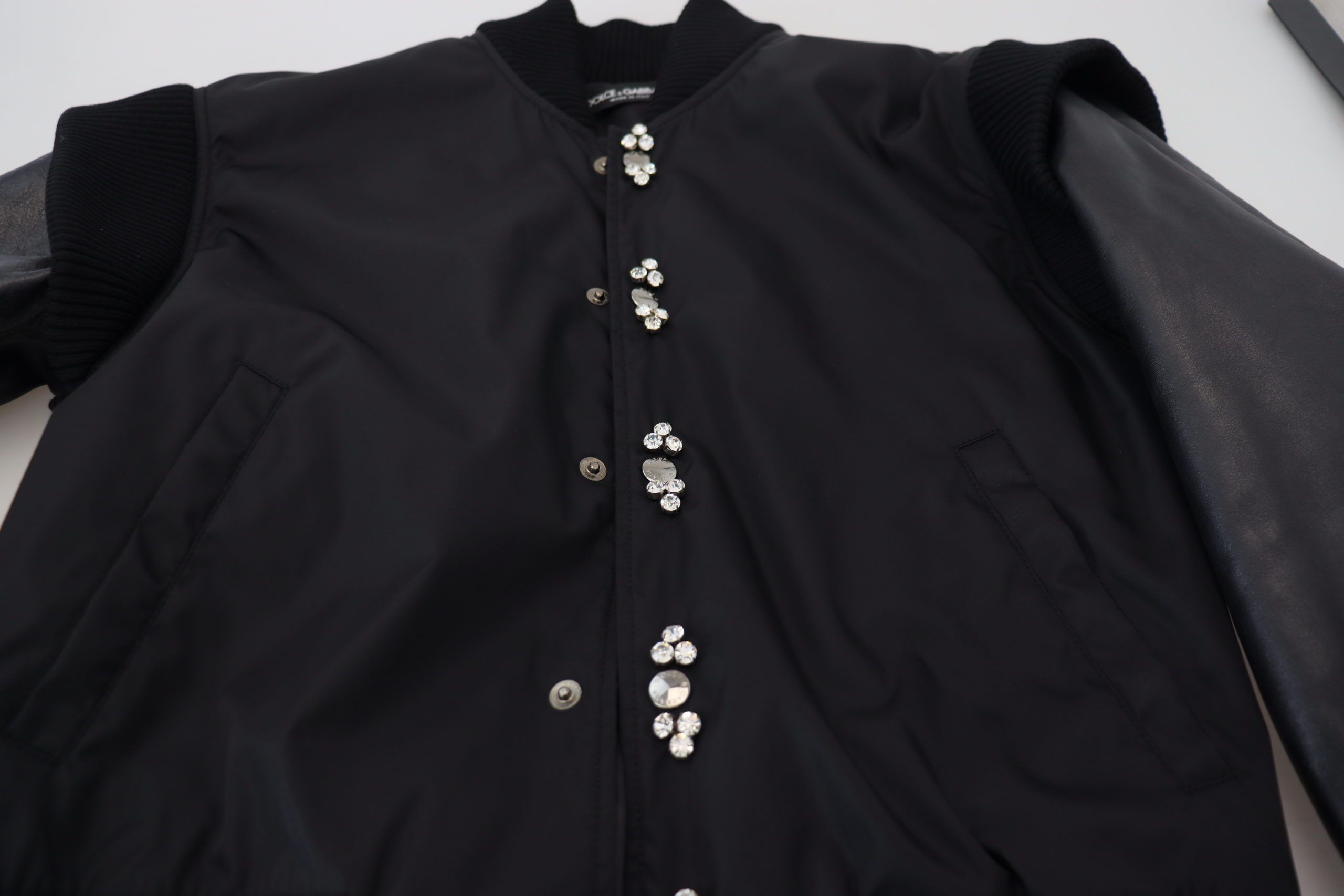 Dolce & Gabbana Black Nylon Crystals Coat Buttons Men's Jacket
