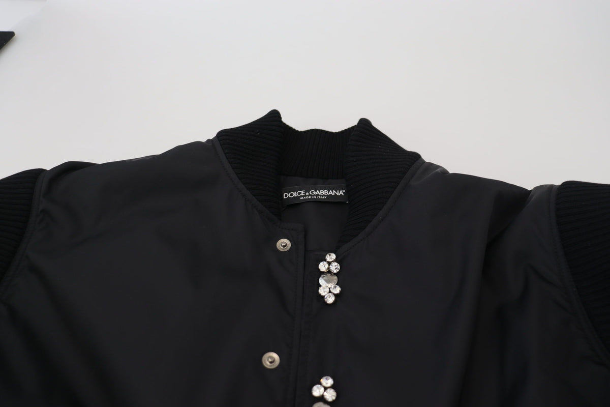 Dolce & Gabbana Black Nylon Crystals Coat Buttons Men's Jacket