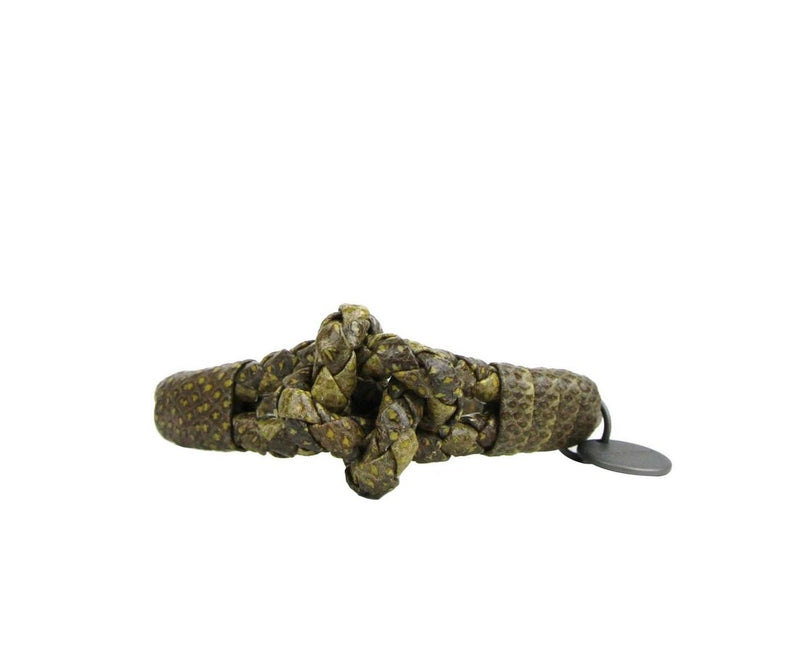Bottega Veneta Women's Yellow / Brown Snake Leather Braided Bracelet With Knot 312080 9441
