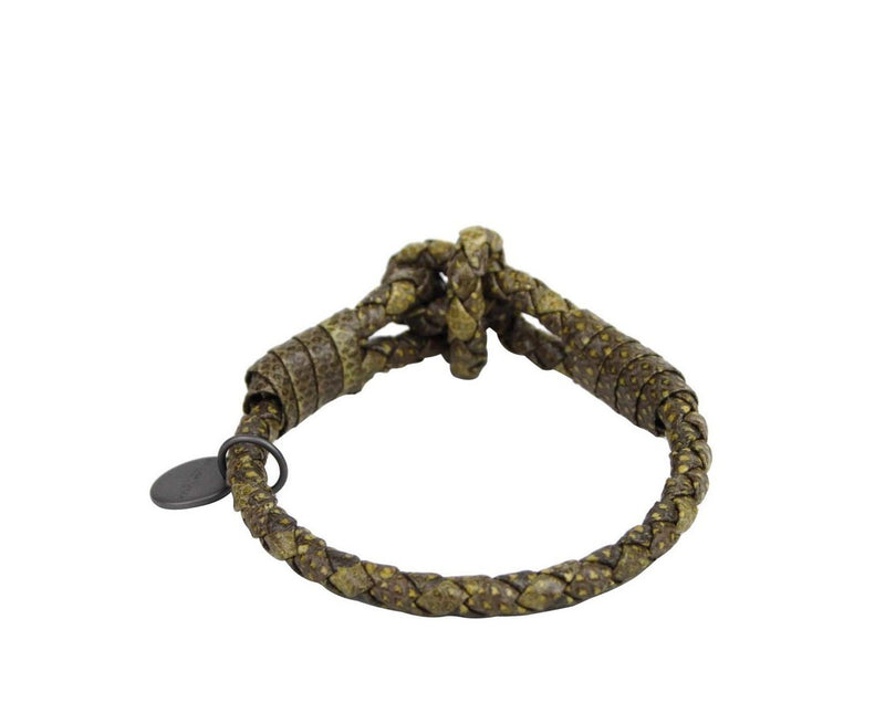 Bottega Veneta Women's Yellow / Brown Snake Leather Braided Bracelet With Knot 312080 9441