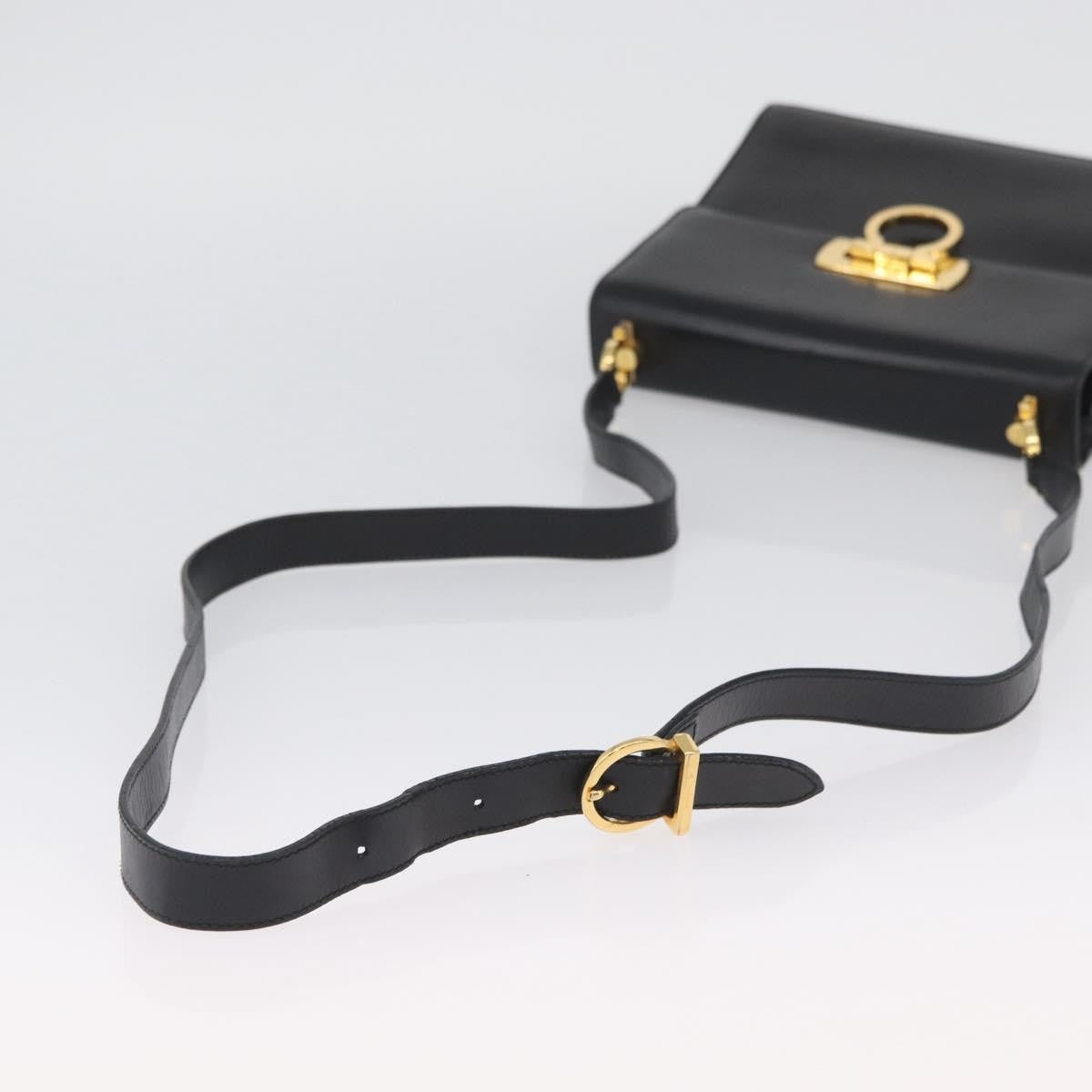 Salvatore Ferragamo Gancini Flap Leather Black Leather Shoulder Bag Bag (Pre-Owned)