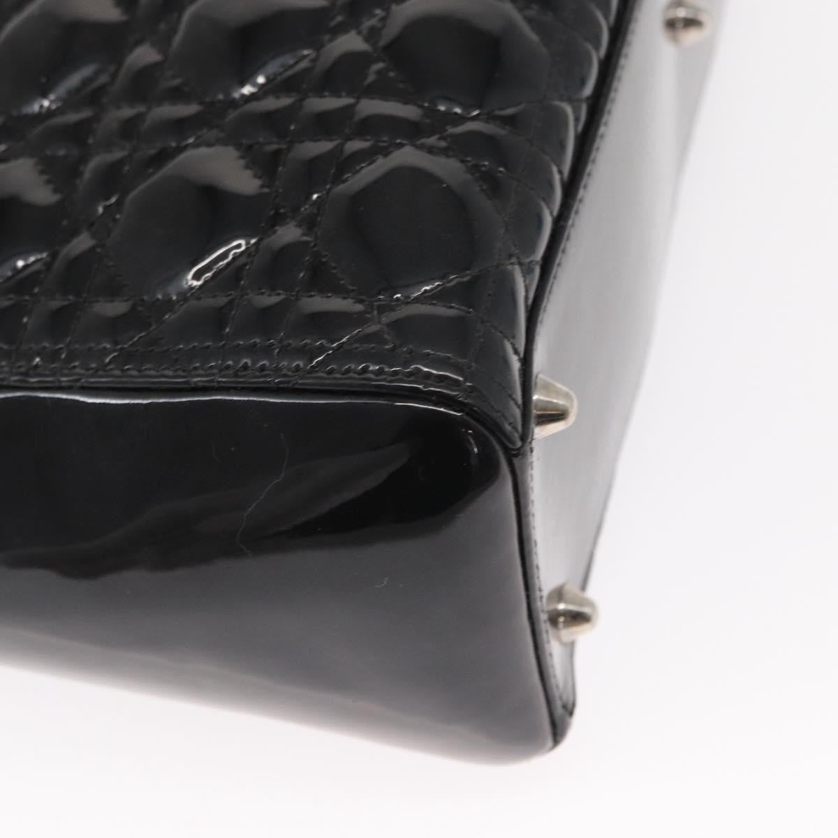 Christian Dior Lady Dior Cannage Stitch Patent Black Patent_Leather Handbag (Pre-Owned)