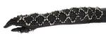 Dolce & Gabbana Elegant Black Crystal Beaded Leather Women's Gloves