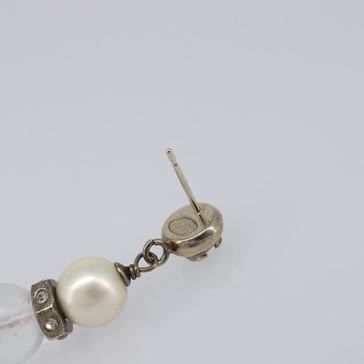 Chanel Cc Pearl Drop Faux Pearl And Metal Silver Metal Earrings Jewelry (Pre-Owned)
