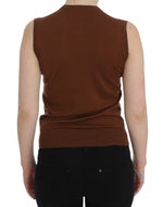 Dolce & Gabbana Brown Wool Black Lace Vest Sweater Women's Top
