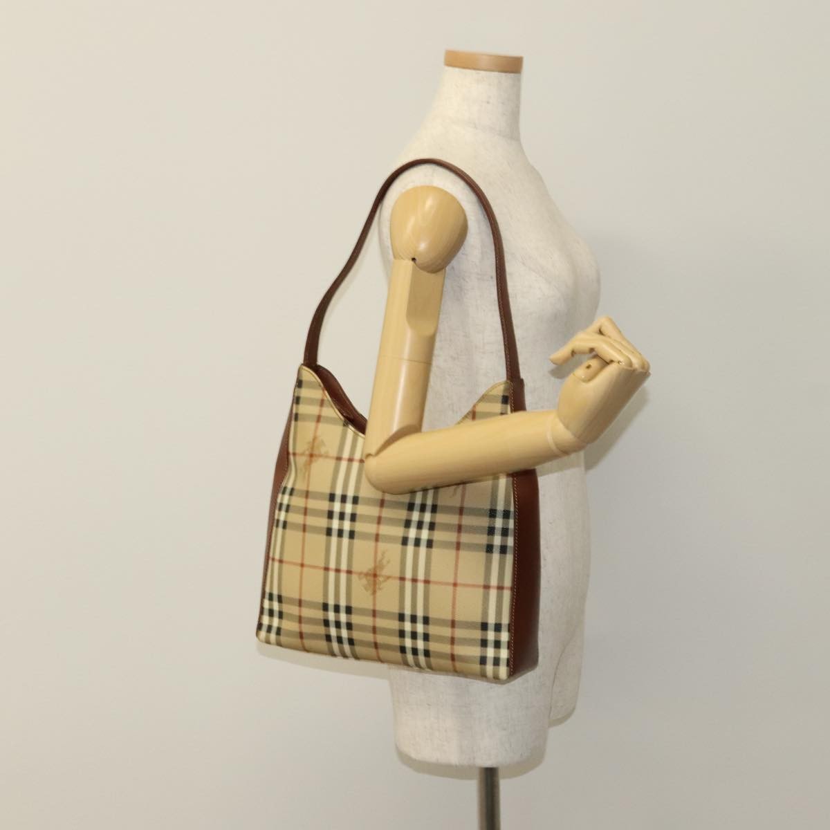 Burberry Shoulder Haymarket Coated Canvas Beige Pvc Bag (Pre-Owned)