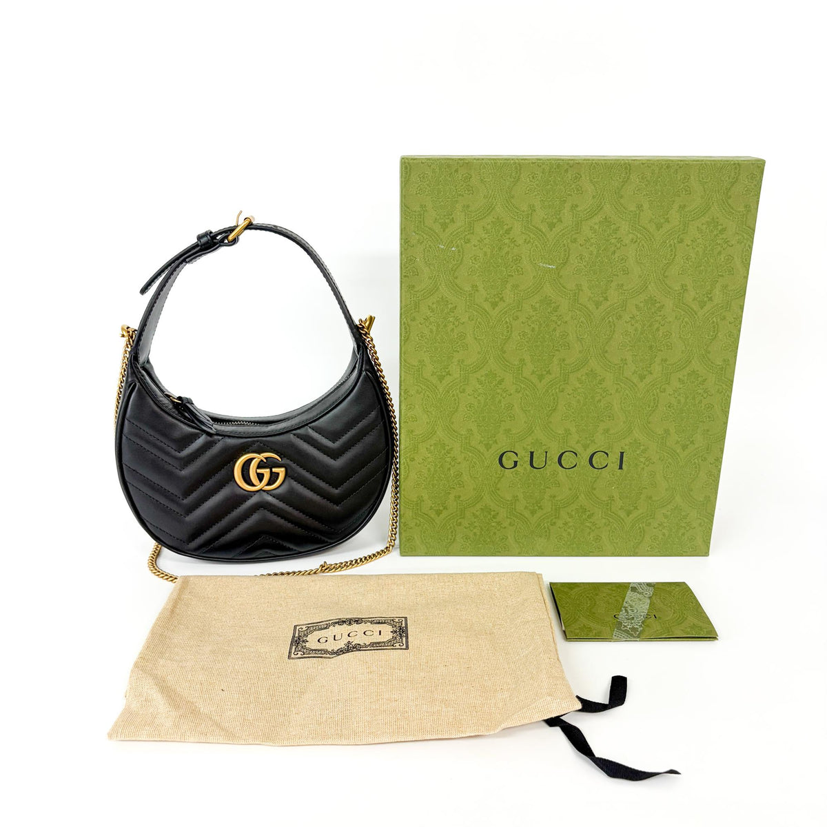 Gucci Gg Marmont Half Moon Hobo Matelasse Leather Black Leather Shoulder Bag Bag (Pre-Owned)