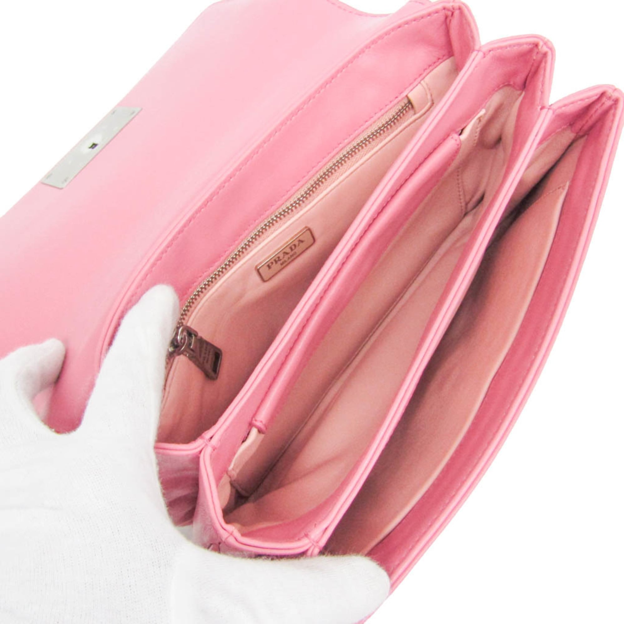 Prada Lux Chain Lock Flap Saffiano Leather Pink Leather Shoulder Bag Bag (Pre-Owned)