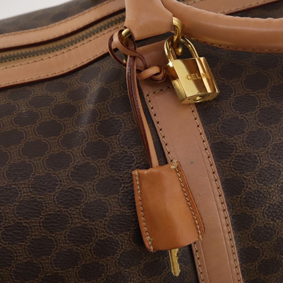 Celine Vintage Duffle Canvas And Leather Brown Canvas Travel Bag Bag (Pre-Owned)