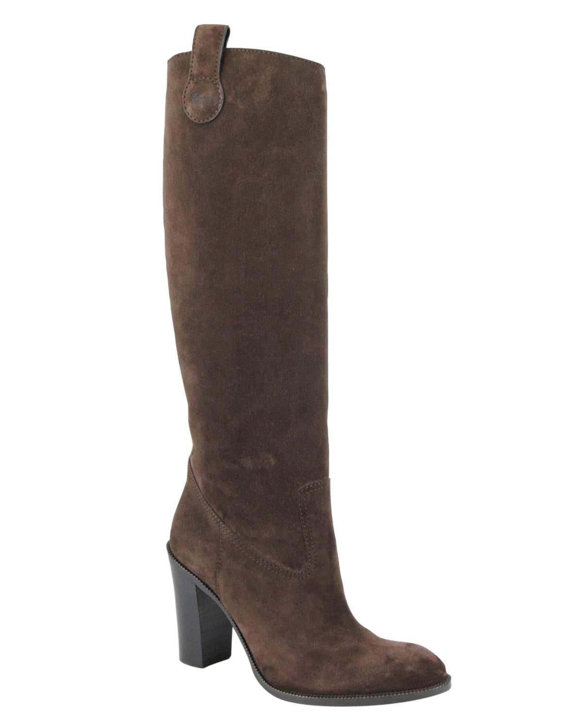 Leather Suede Script Logo Tall Knee Boots