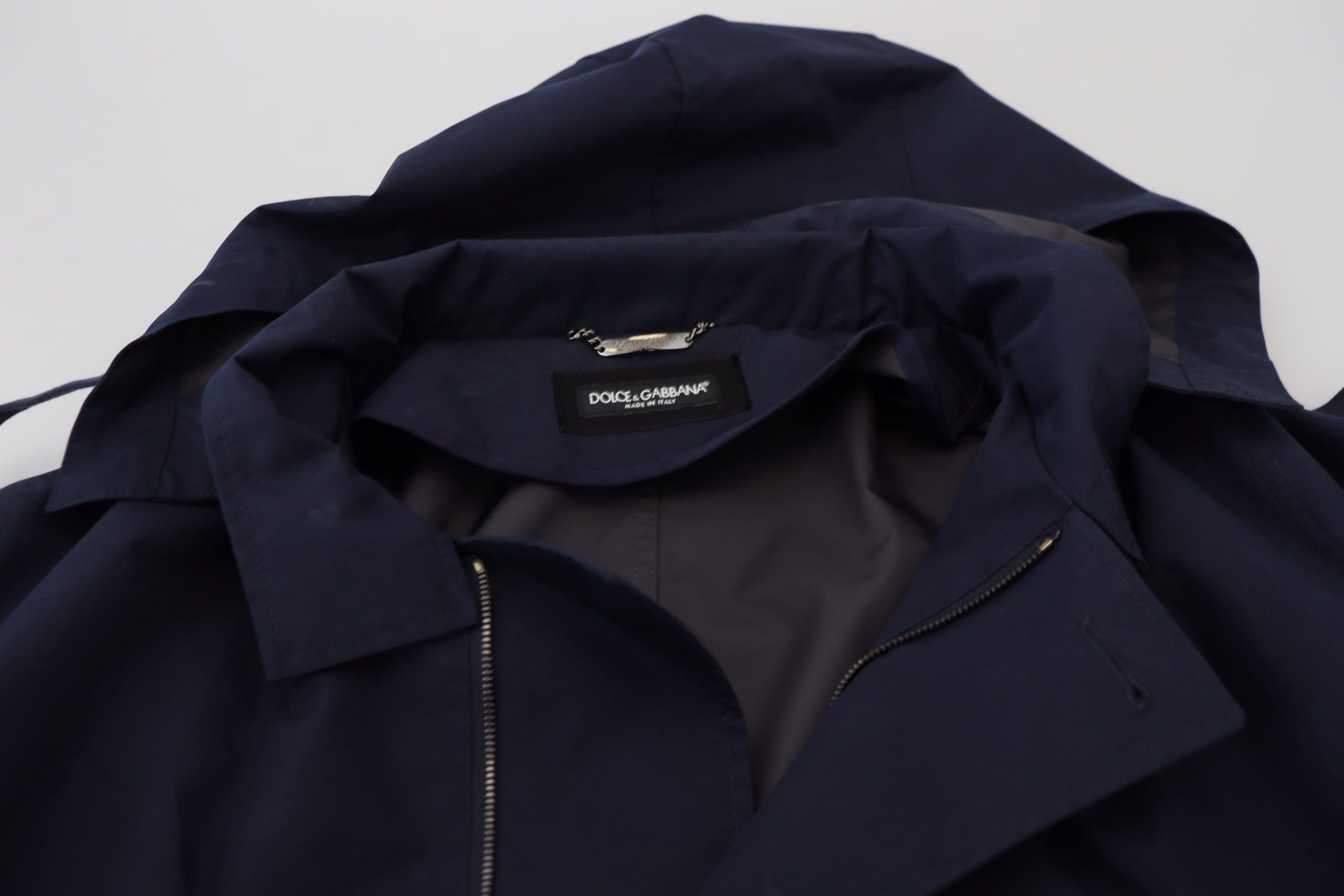 Dolce & Gabbana Blue Hooded Double Breasted Coat Men's Jacket