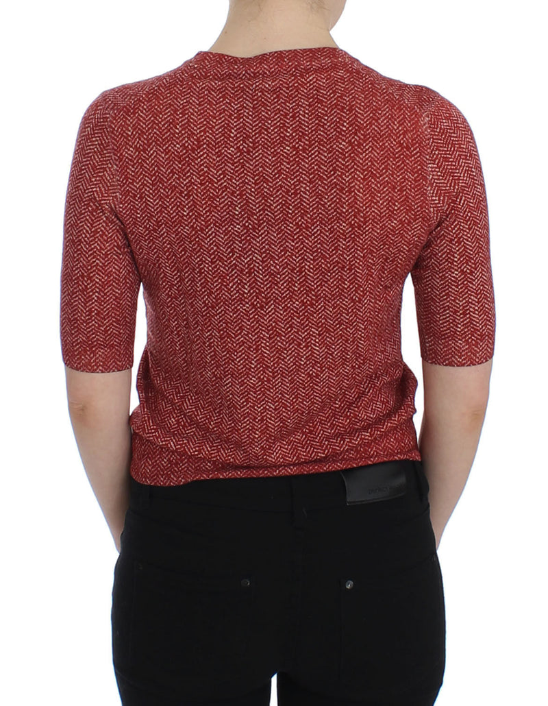 Dolce & Gabbana Enchanting Red Tweed V-Neck Women's Sweater