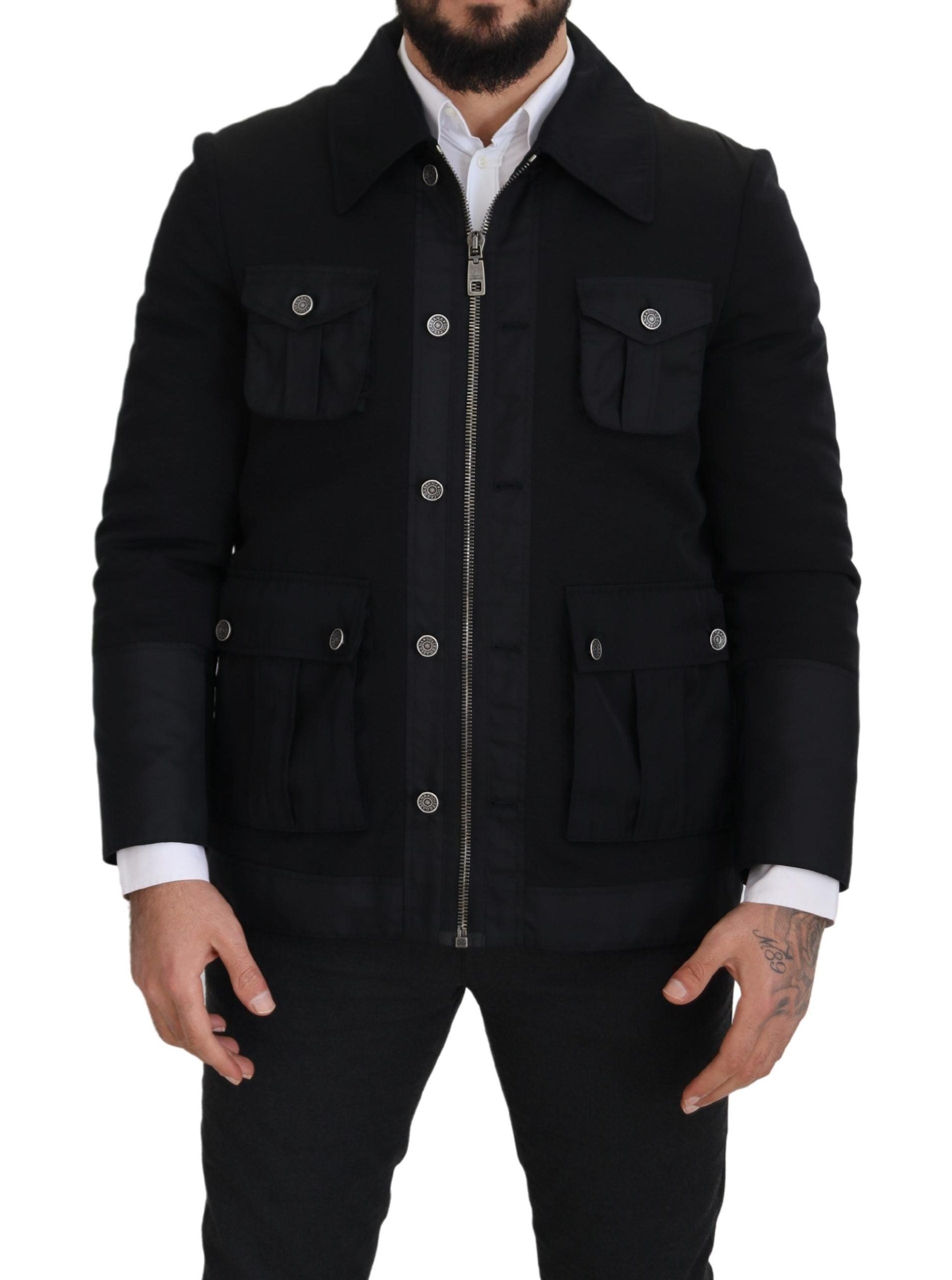 Dolce & Gabbana Elegant Full Zip Black Wool Blend Men's Jacket