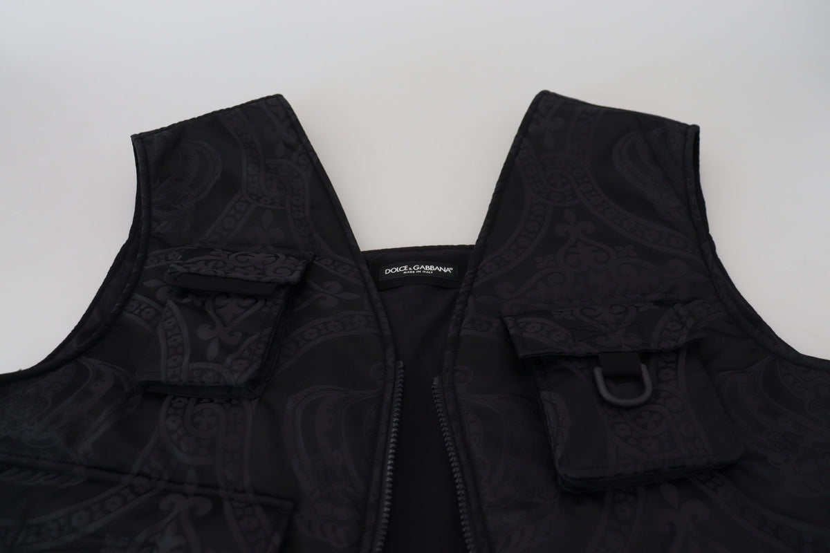 Dolce & Gabbana Black Nylon Full Zip Sleeveless Men's Jacket