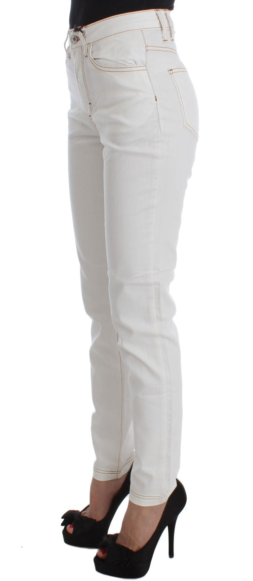 Cavalli White Cotton Blend Slim Fit Women's Jeans