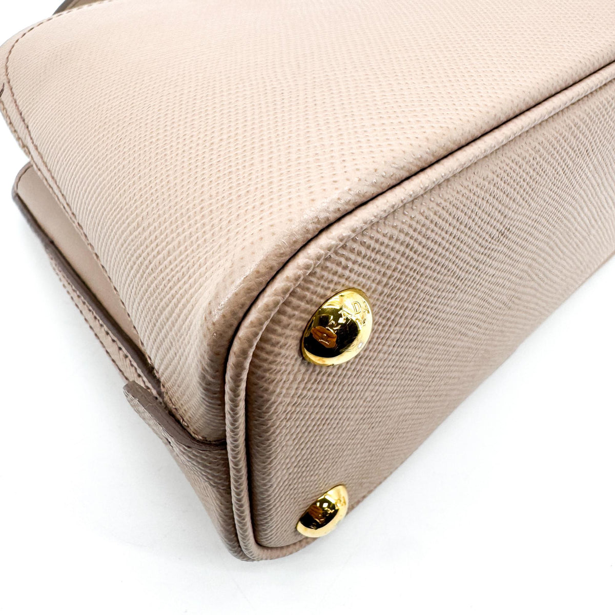 Prada Matinee Top Handle Saffiano Leather Beige Leather Handbag (Pre-Owned)