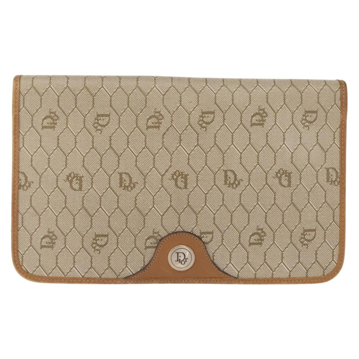 Christian Dior Vintage Honeycomb Chain Canvas Beige Canvas Shoulder Bag Bag (Pre-Owned)