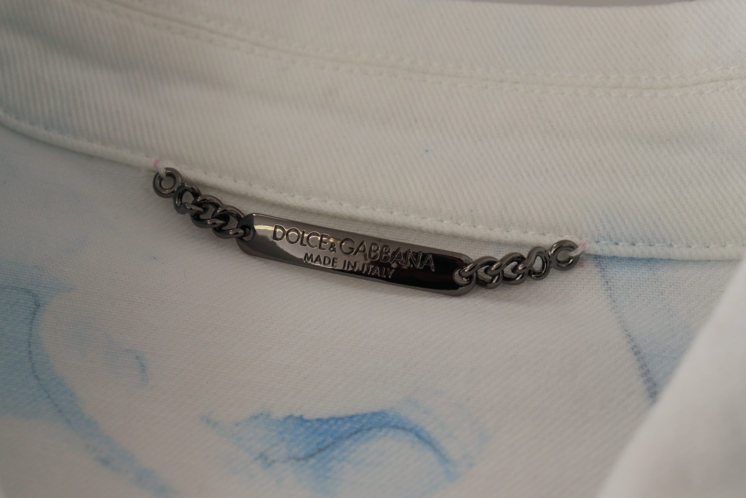 Dolce & Gabbana White Cotton Logo Embroidery Denim Men's Jacket