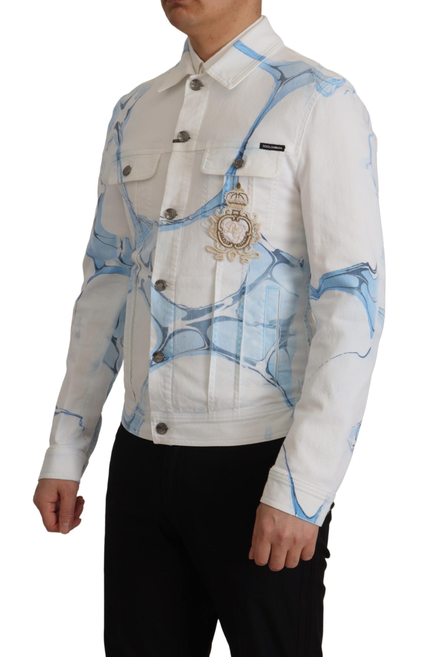 Dolce & Gabbana White Cotton Logo Embroidery Denim Men's Jacket