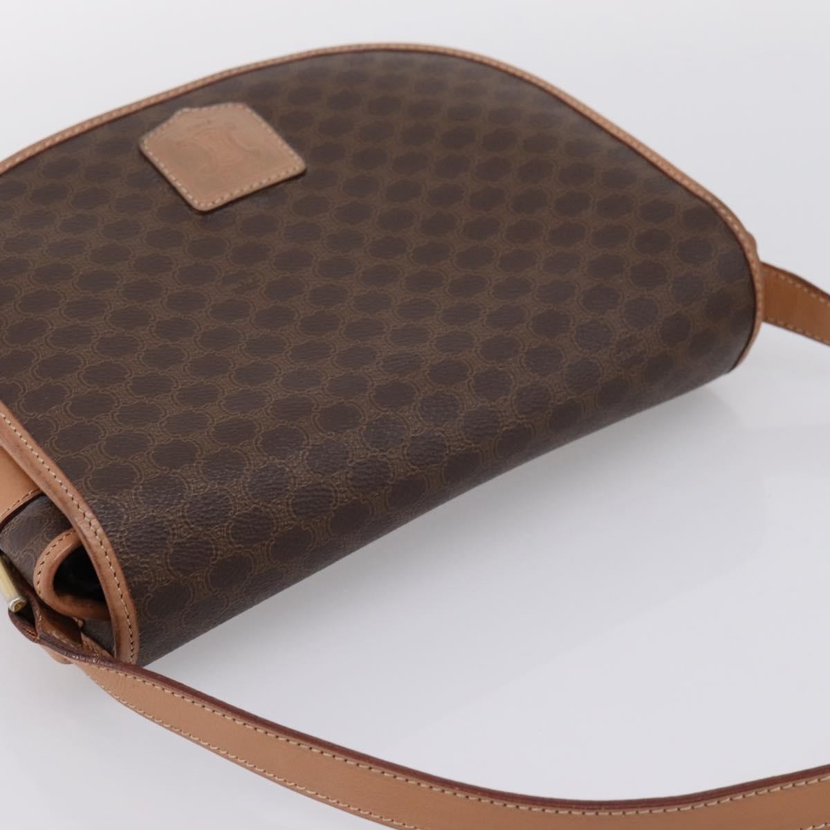 Celine Vintage Saddle Flap Macadam Coated Canvas Brown Canvas Shoulder Bag Bag (Pre-Owned)