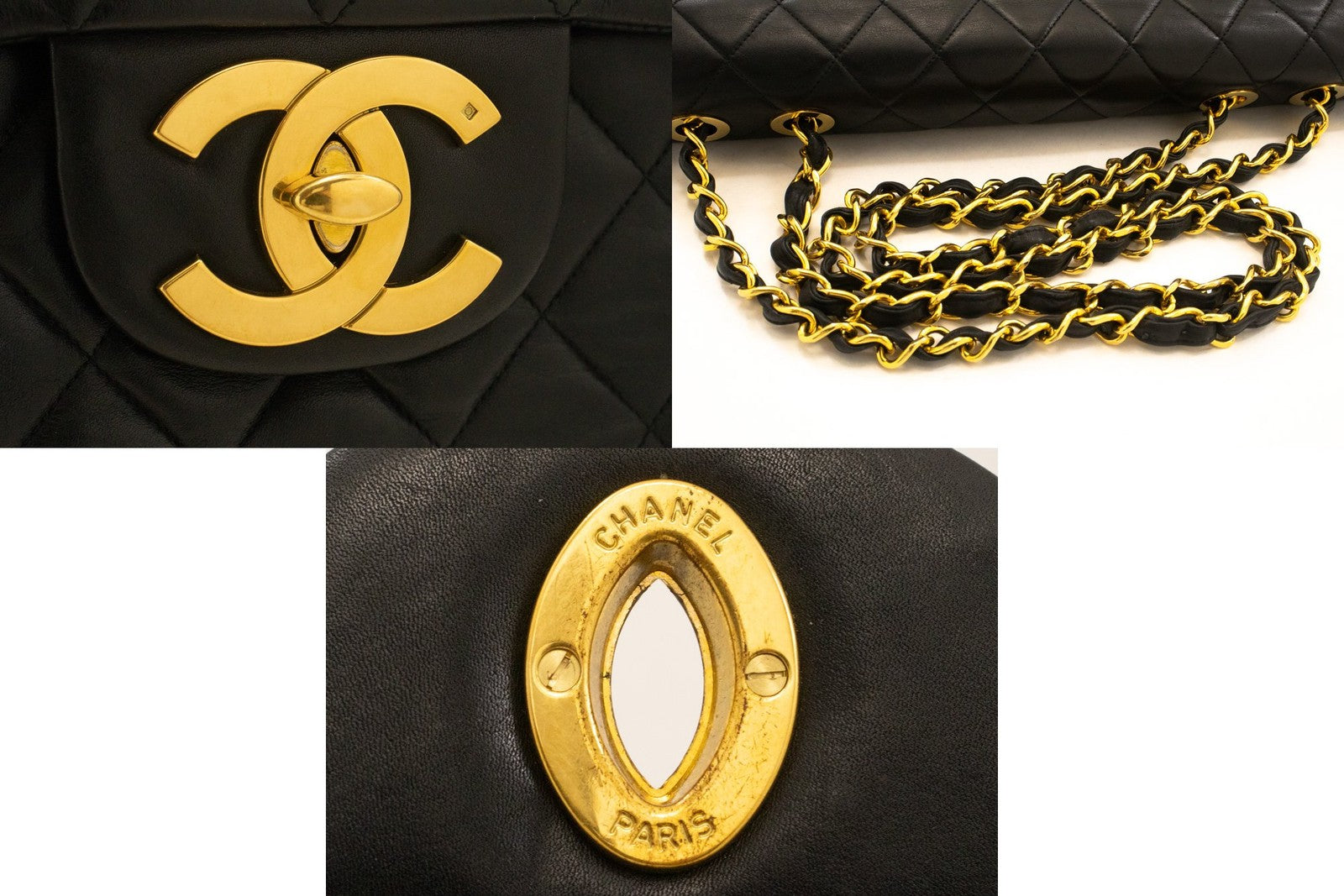 Chanel Classic Flap Lambskin Black Leather Crossbody Bag Bag (Pre-Owned)