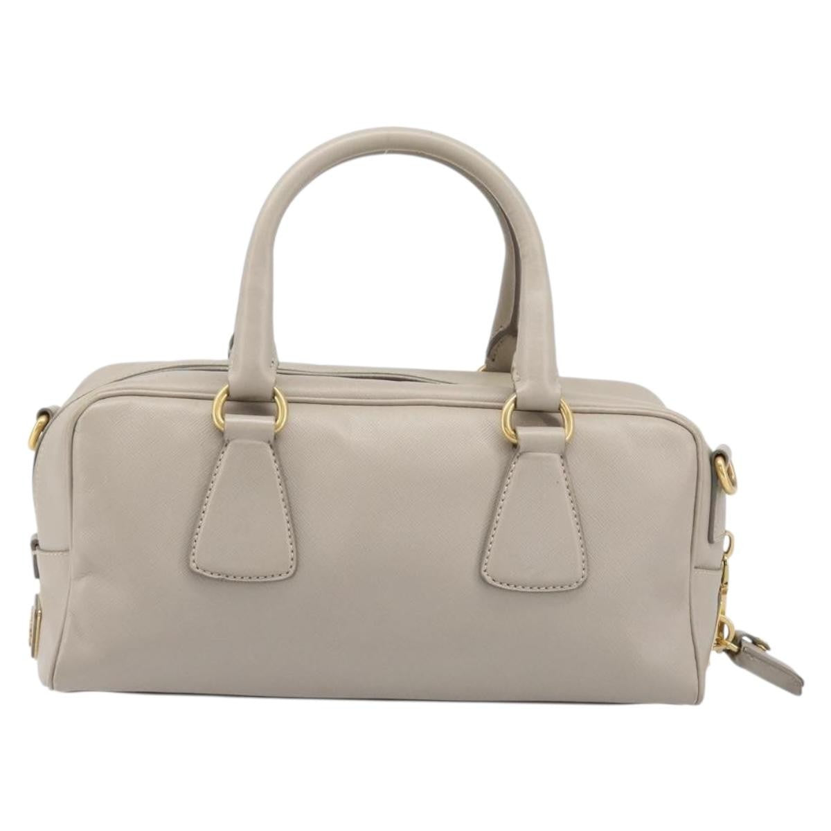 Prada Convertible Bauletto Saffiano Leather Gray Leather Handbag (Pre-Owned)