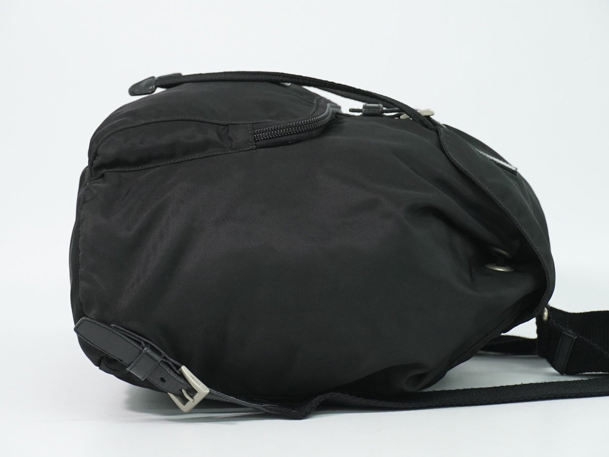 Prada Front Pocket Buckle Nylon Black Nylon Backpack Bag (Pre-Owned)