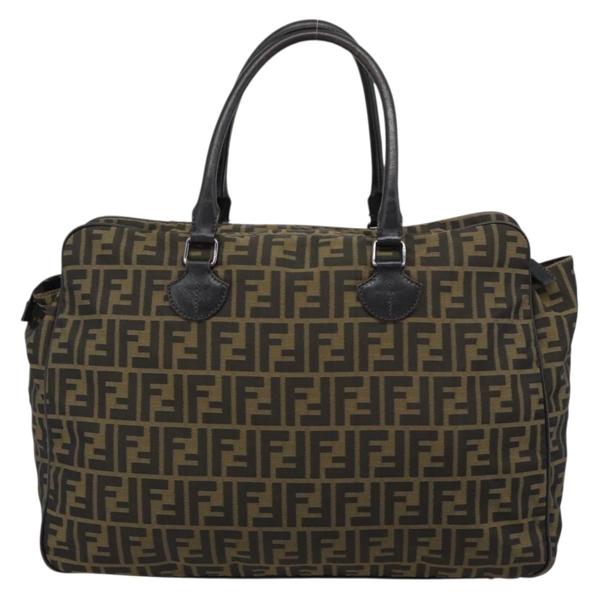 Fendi Vintage Zip Tote Zucca Canvas Khaki Canvas Tote Bag Bag (Pre-Owned)