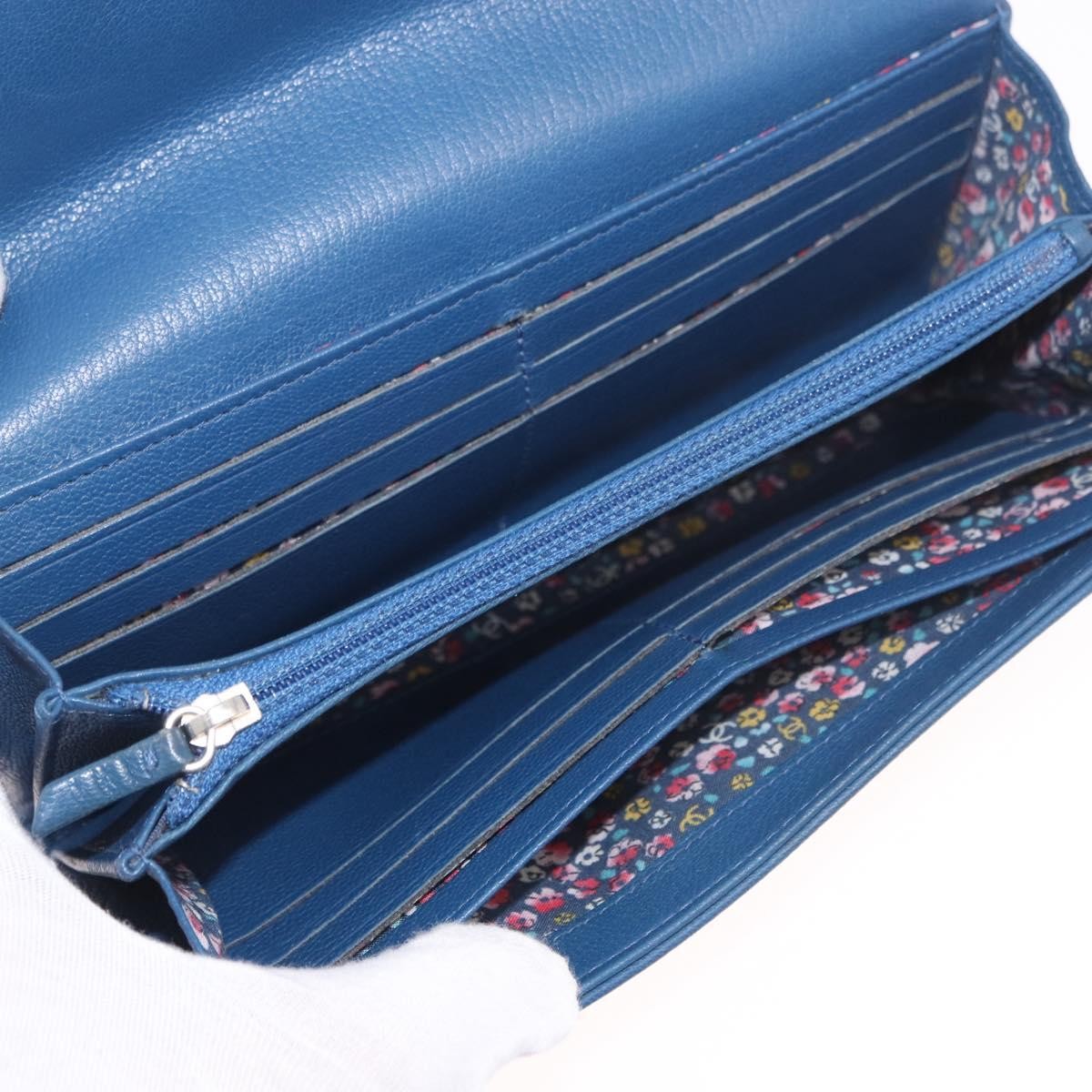 Chanel Lucky Clover Long Flap Wallet Leather Blue Leather Wallets Accessory (Pre-Owned)