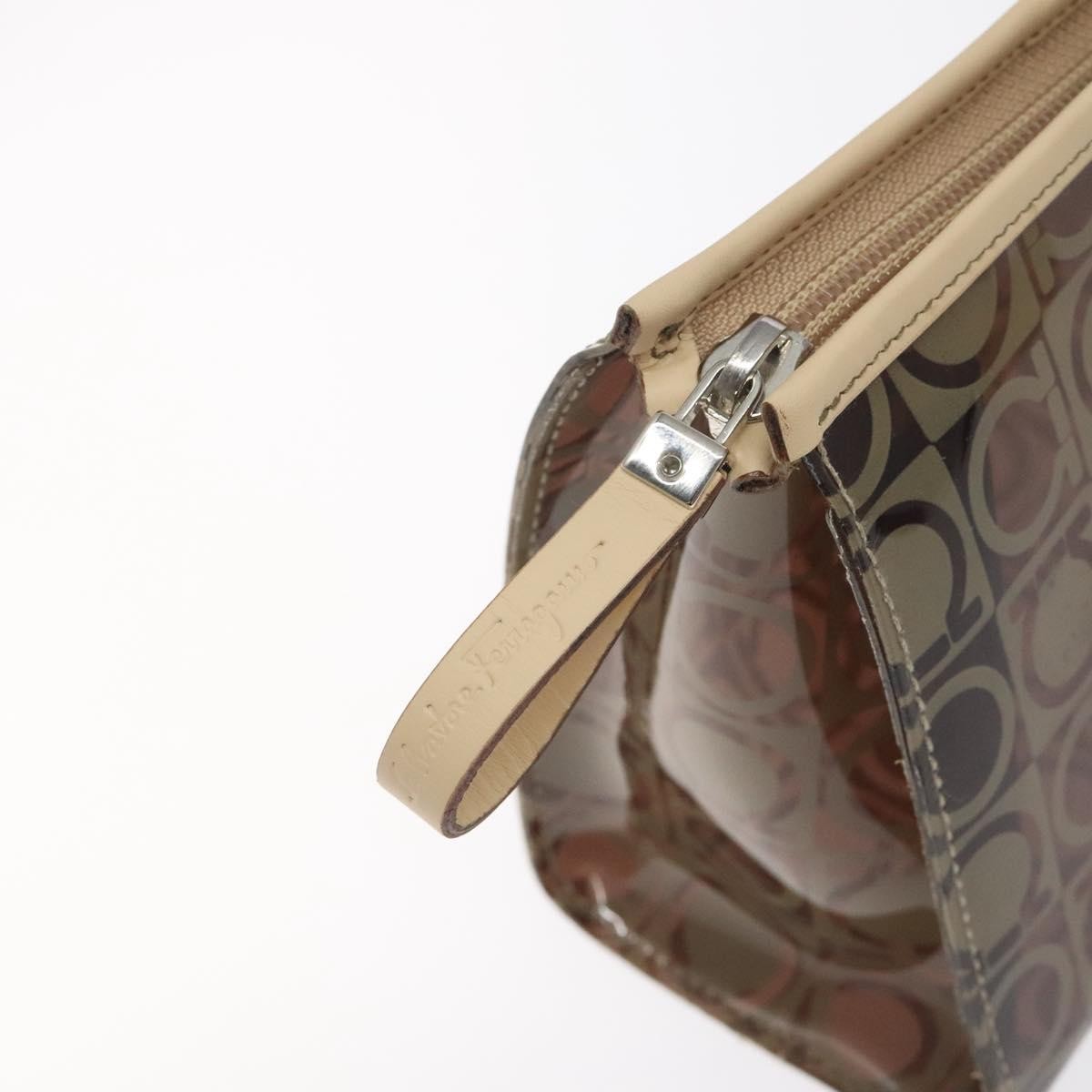 Salvatore Ferragamo Gancini Canvas Brown Vinyl Clutche & Pouche Bag (Pre-Owned)
