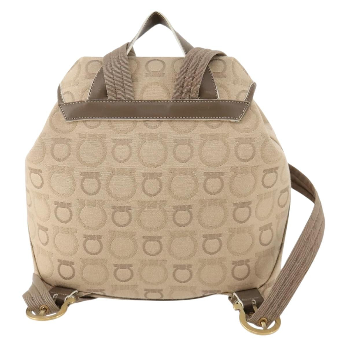 Salvatore Ferragamo Gancini Canvas Beige Canvas Backpack Bag (Pre-Owned)