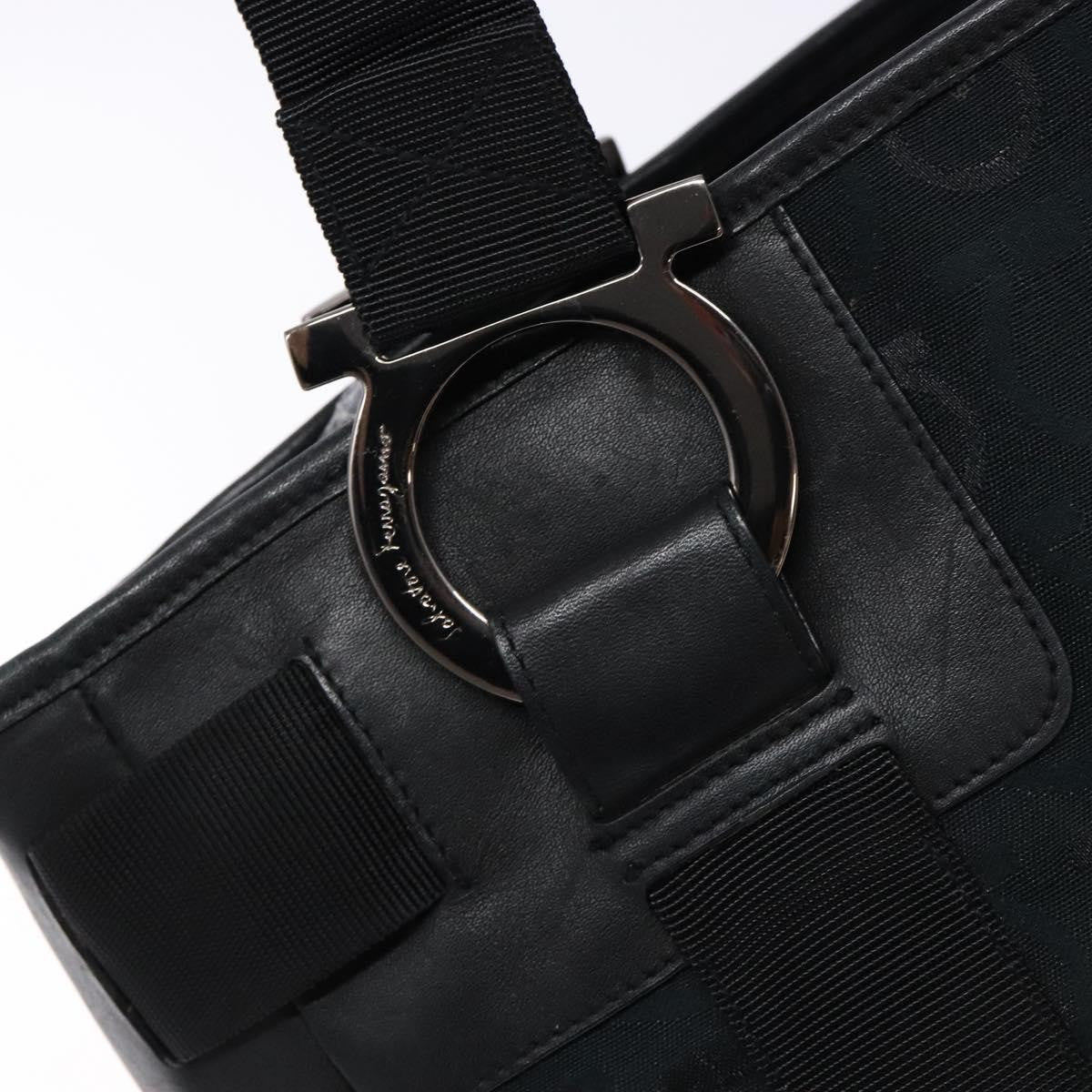 Salvatore Ferragamo Gancini Tote Canvas Black Canvas Tote Bag Bag (Pre-Owned)