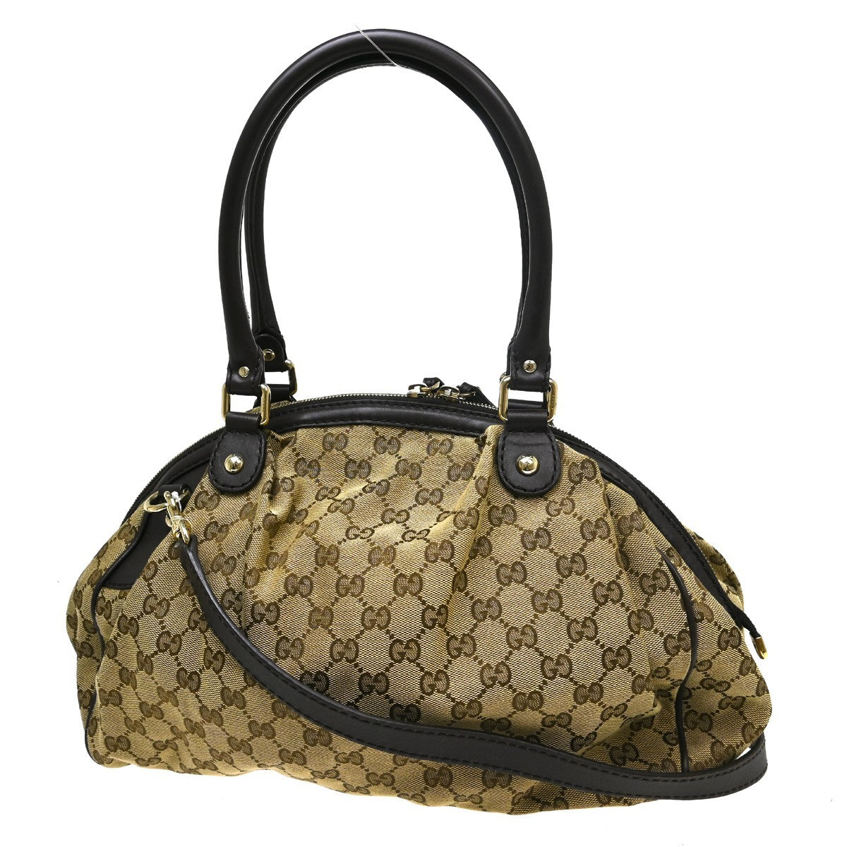 Gucci Sukey Boston Gg Canvas Beige Canvas Handbag (Pre-Owned)