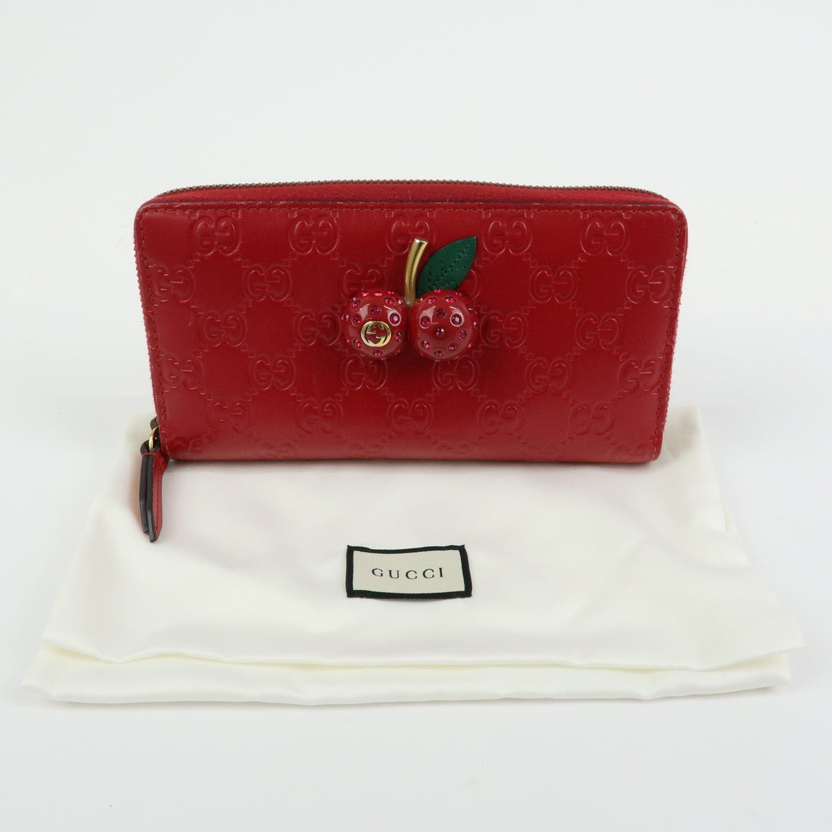 Gucci Cherries Wallet On Chain Guccissima Leather Red Leather Crossbody Bag Bag (Pre-Owned)